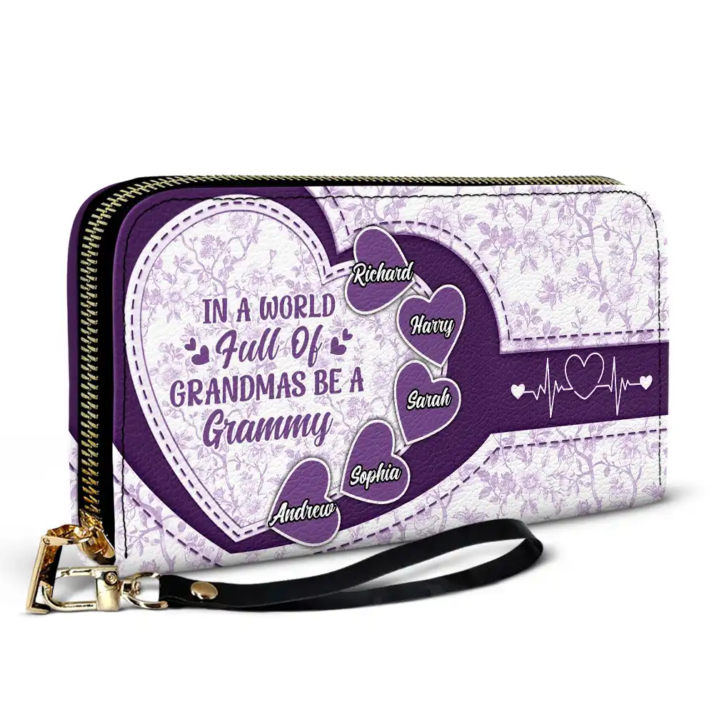 In The World Full Of Grandmas Toile De Jouy Heart Icon - Personalized Leather Long Wallet - Image 2