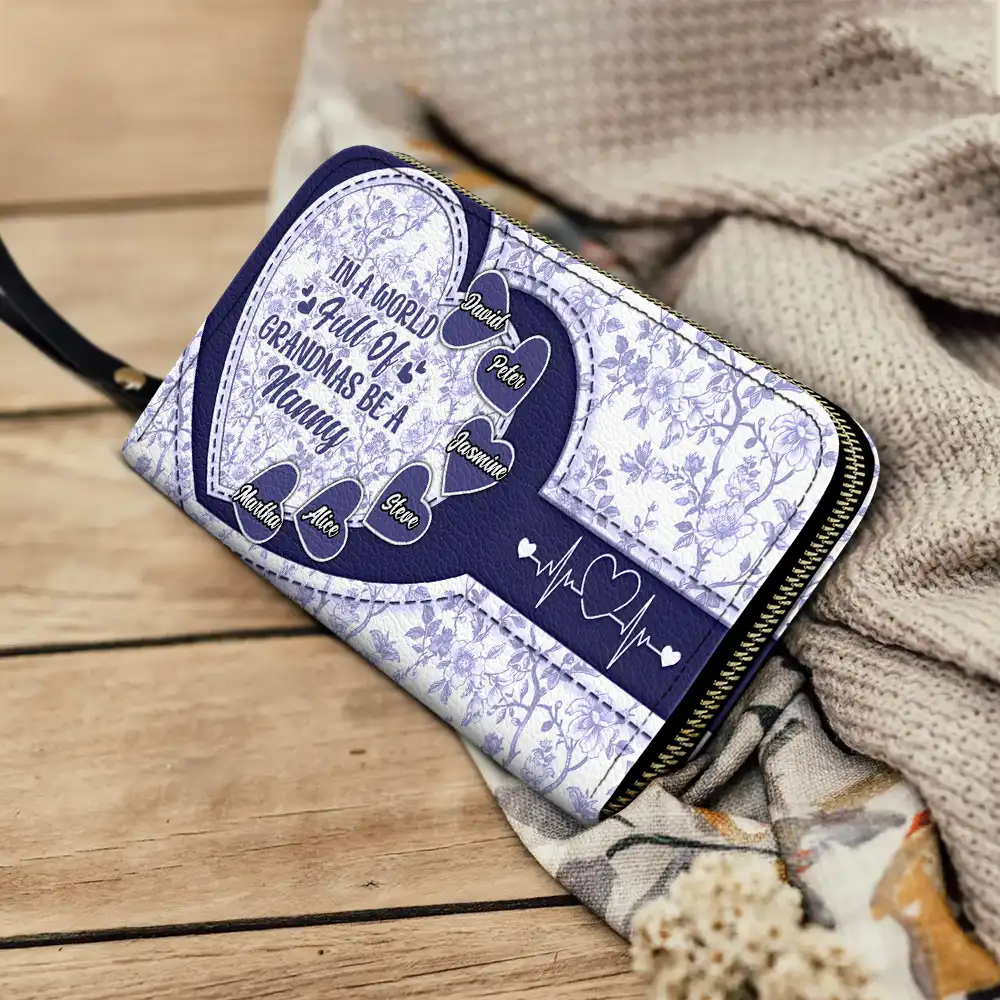 In The World Full Of Grandmas Toile De Jouy Heart Icon - Personalized Leather Long Wallet - Image 4