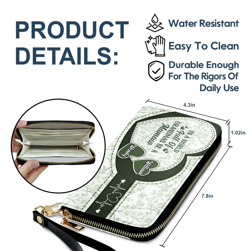 In The World Full Of Grandmas Toile De Jouy Heart Icon - Personalized Leather Long Wallet - Image 6