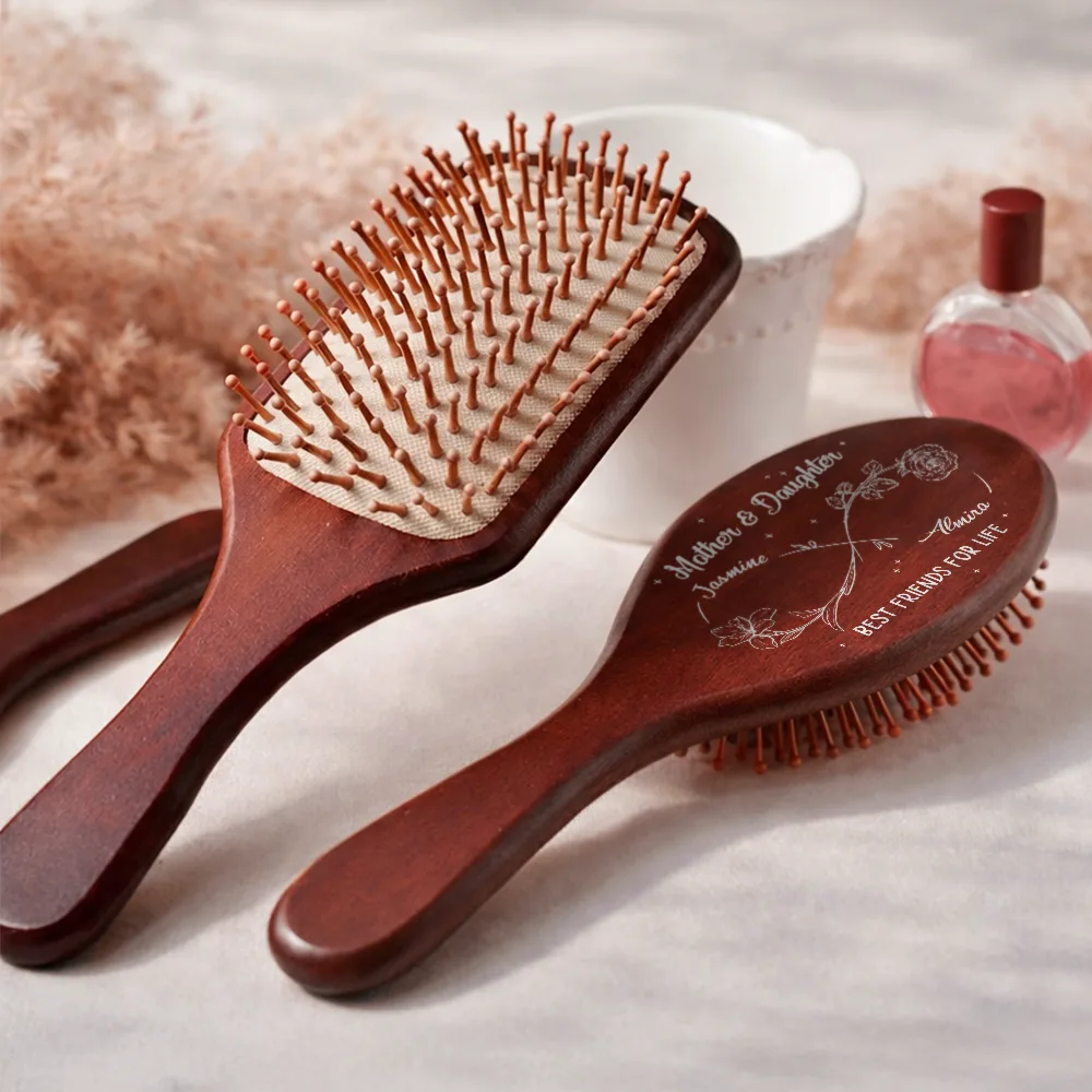 Infinity Birth Flower Mother And Daughter Forever Linked Together - Personalized Wooden Hair Brush - Image 4