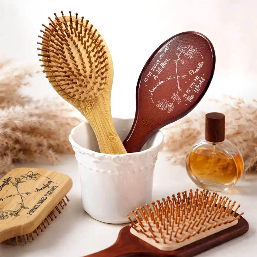 Infinity Birth Flower Mother And Daughter Forever Linked Together - Personalized Wooden Hair Brush - Image 5