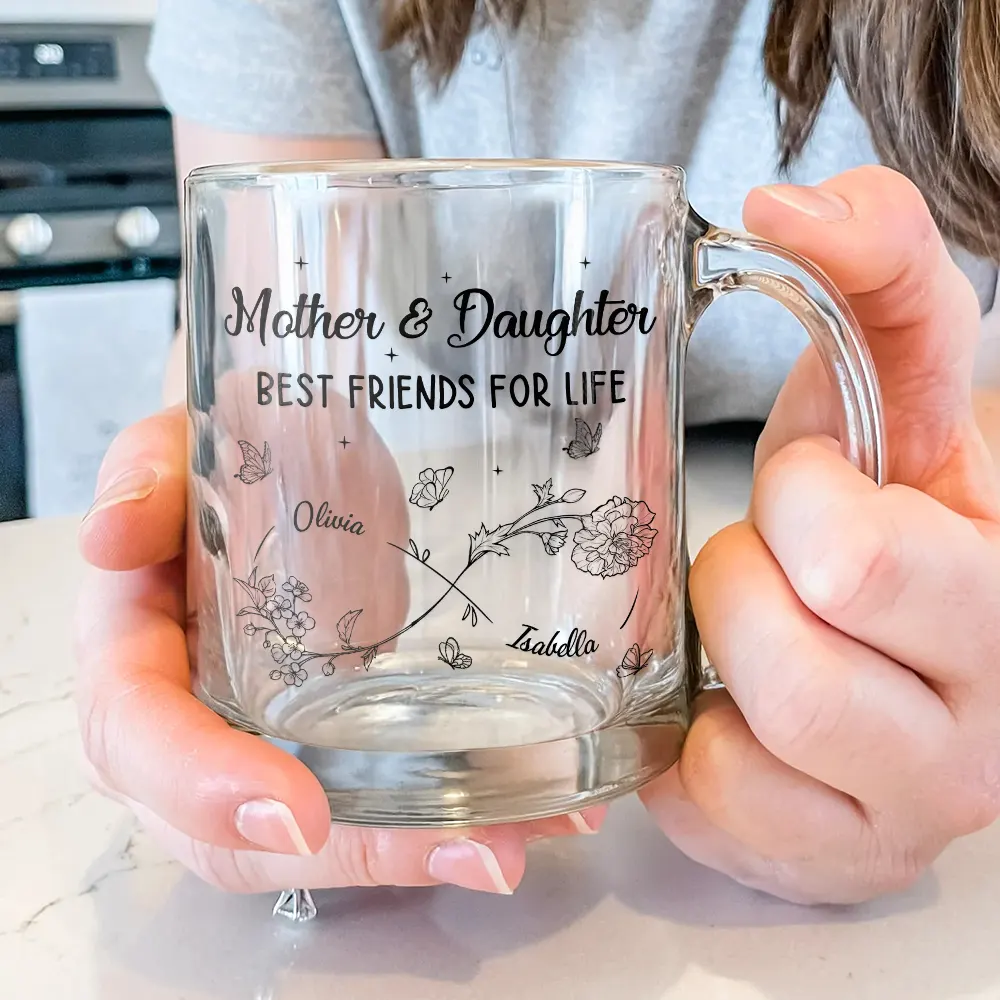 Infinity Flower Mother And Daughter Forever Linked Together - Personalized Glass Mug - Image 3