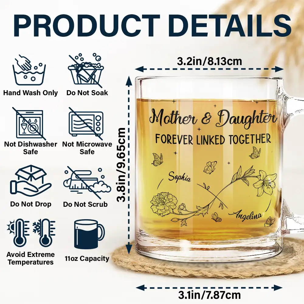 Infinity Flower Mother And Daughter Forever Linked Together - Personalized Glass Mug - Image 5
