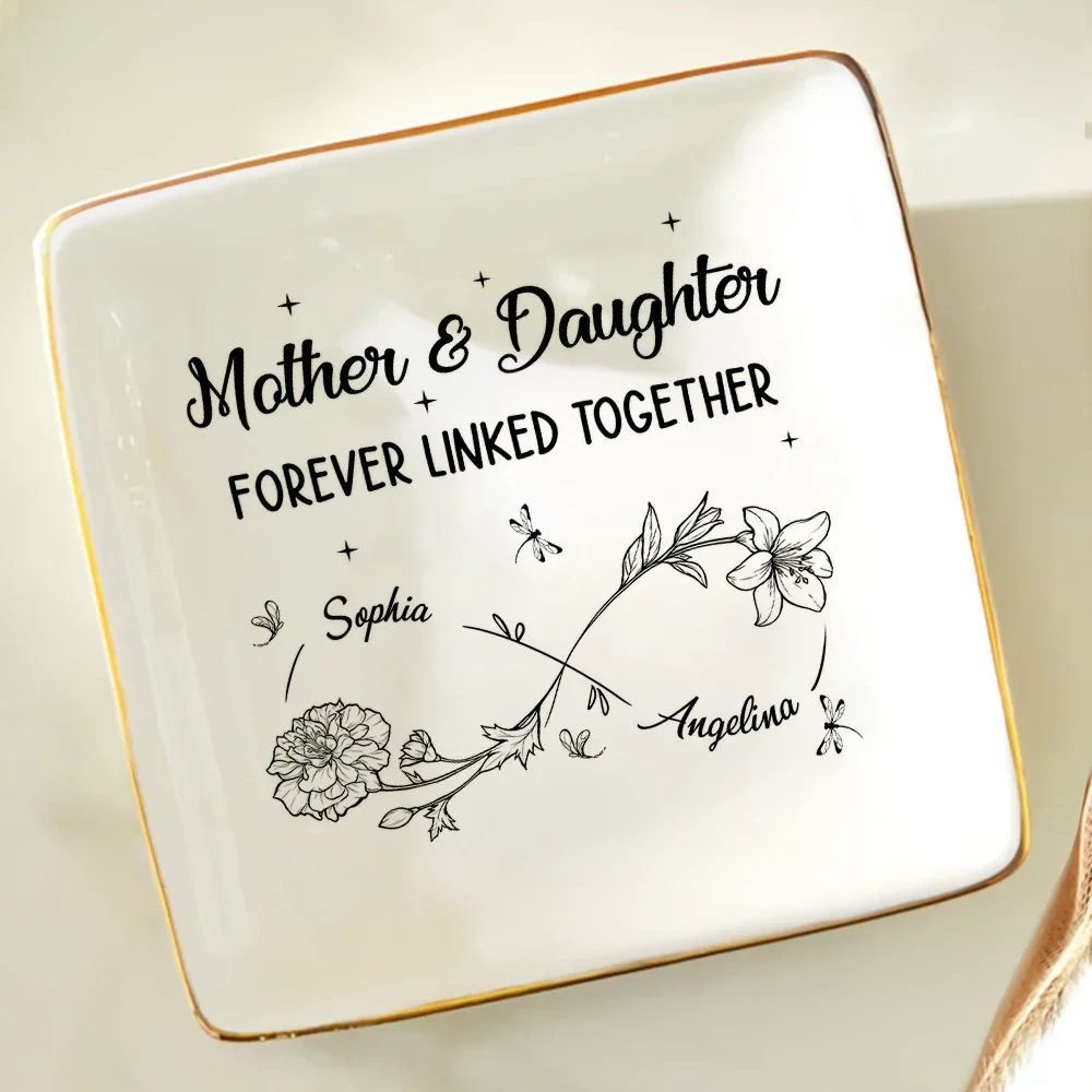 Infinity Flower Mother And Daughter Forever Linked Together - Personalized Ring Dish