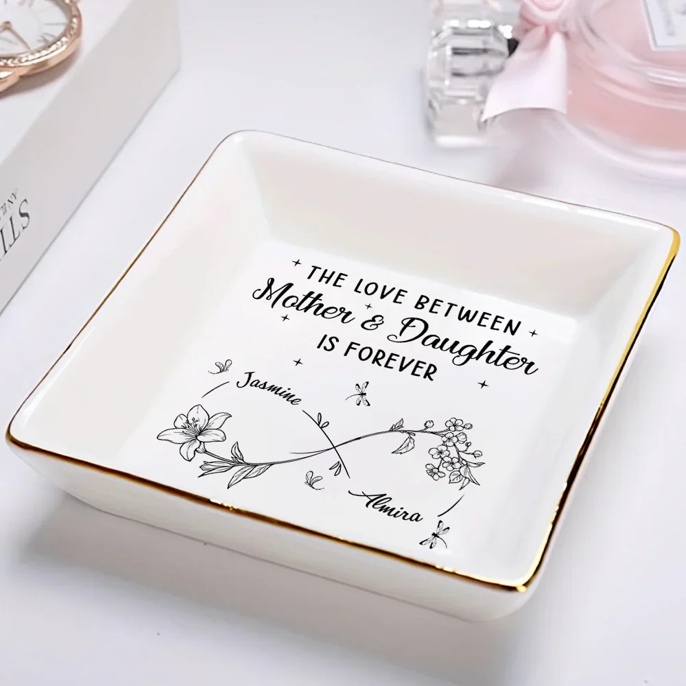 Infinity Flower Mother And Daughter Forever Linked Together - Personalized Ring Dish - Image 2