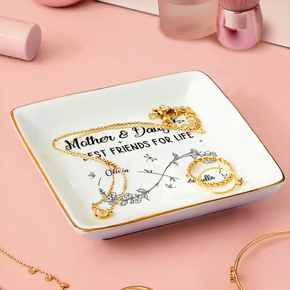 Infinity Flower Mother And Daughter Forever Linked Together - Personalized Ring Dish - Image 3