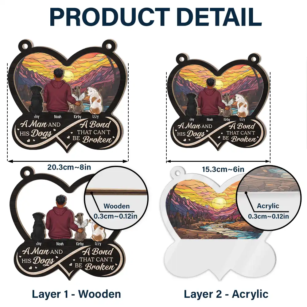 Infinity Heart Flower Field A Girl And Her Dog And Cat - Personalized Window Hanging Suncatcher Ornament - Image 5