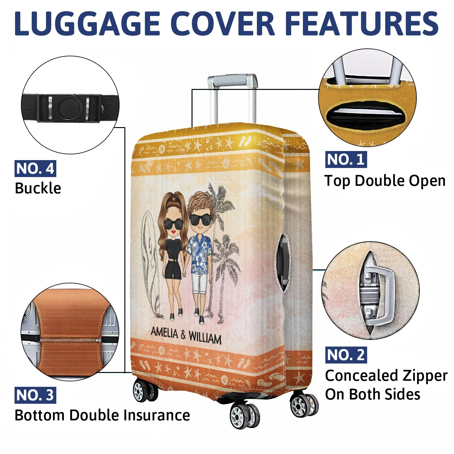 It Doesn't Matter Where You Go In Life Beach Traveling Couples - Personalized Custom Luggage Cover - Image 4