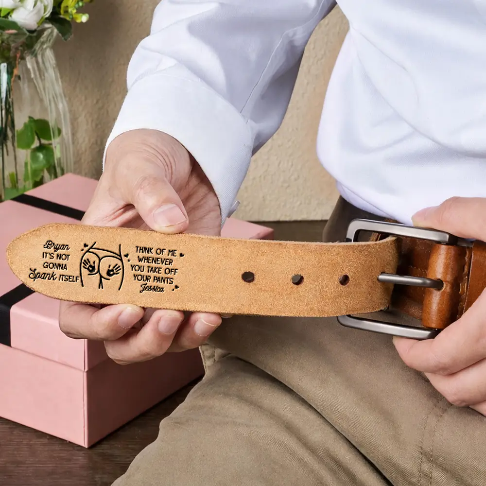 It Is Not Gonna Lick Itself Spicy Couple - Personalized Cowhide Leather Belt - Image 6
