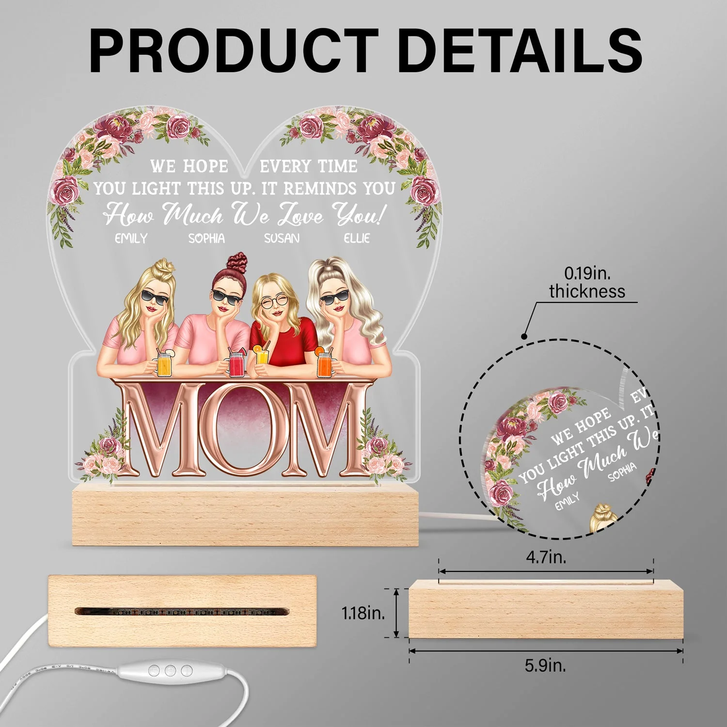 It Reminds You How Much We Love You - Birthday, Loving Gift For Mom, Mother, Grandma, Grandmother - Personalized Custom 3D Led Light Wooden Base - Image 5