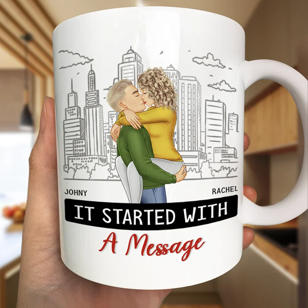 It Started With A Message Couples - Personalized Mug - Image 3