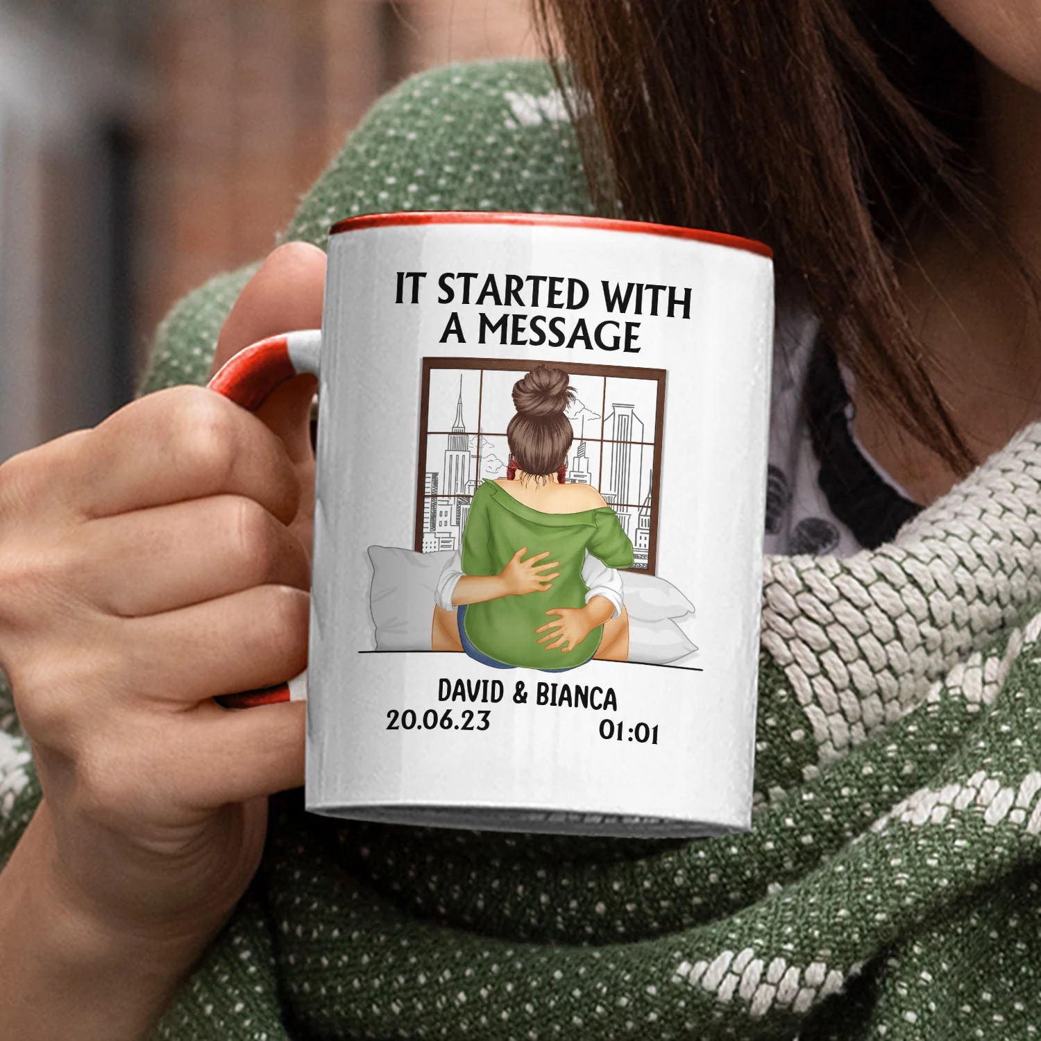 It Started With A Message - Gift For Couples - Personalized Accent Mug - Image 3