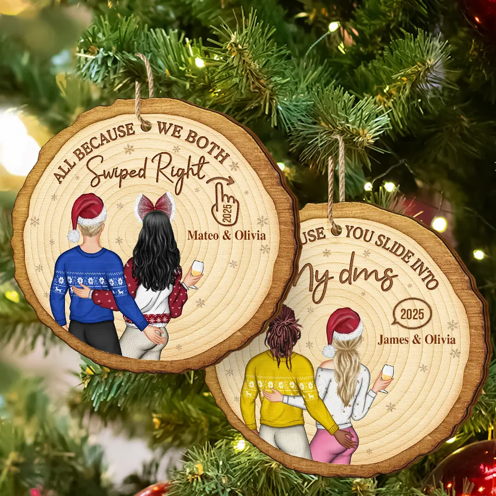 It Started With A Message Online Dating Couple - Personalized Custom Shaped Wooden Ornament - Image 6