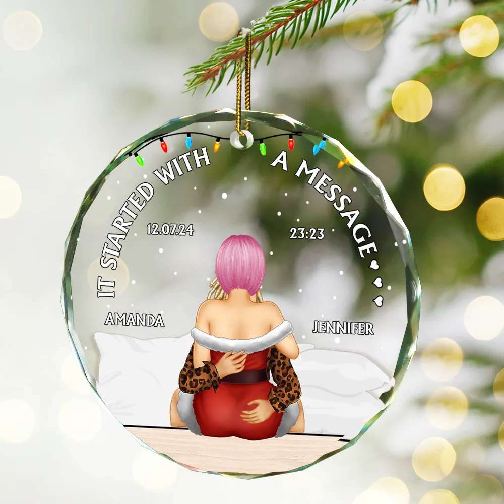 It Started With A Message - Personalized Circle Glass Ornament - Image 2