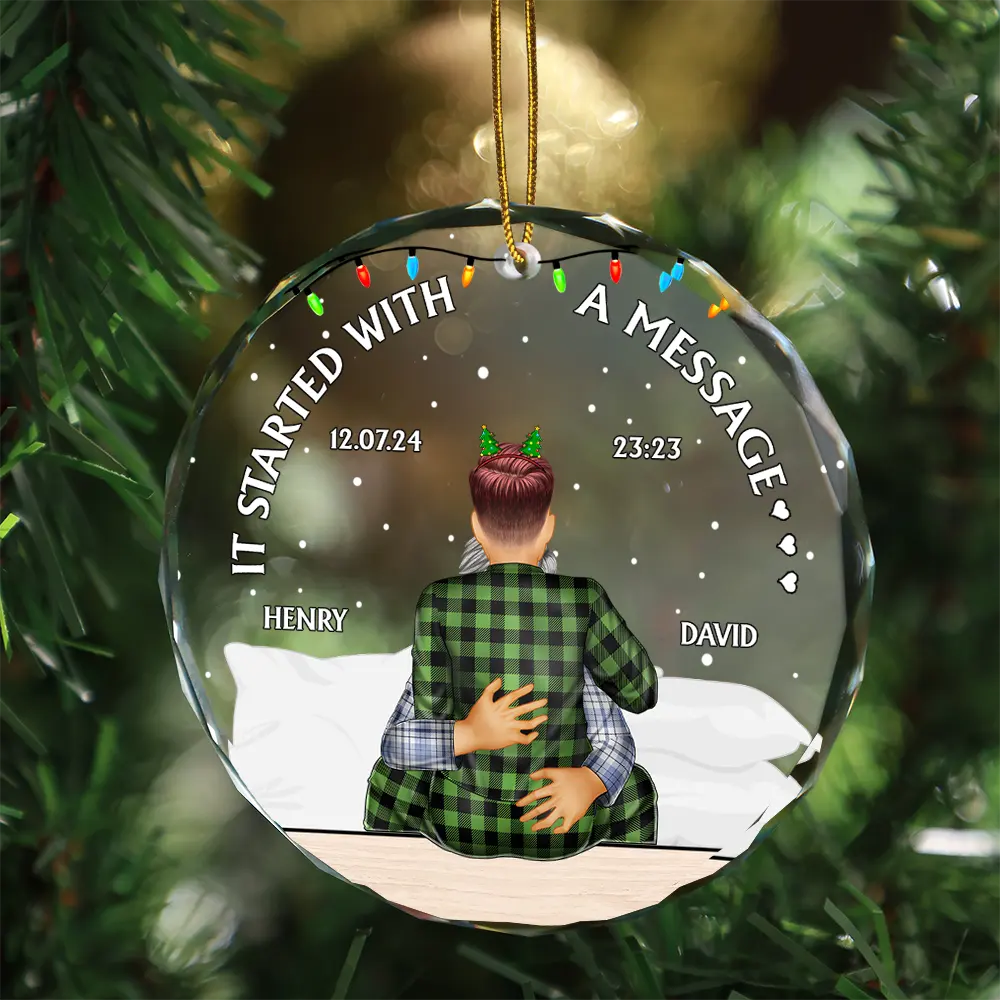 It Started With A Message - Personalized Circle Glass Ornament - Image 3