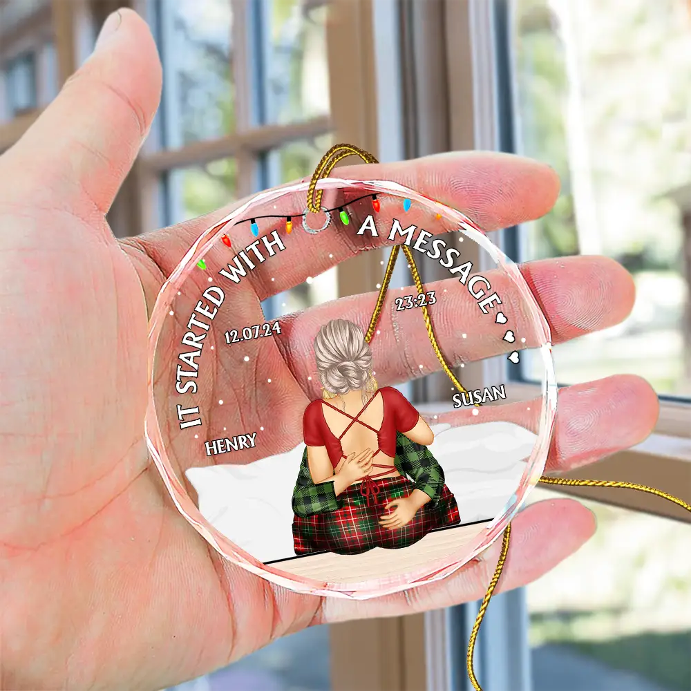 It Started With A Message - Personalized Circle Glass Ornament - Image 4