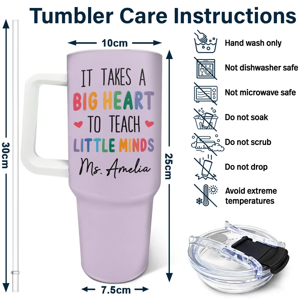 It Takes A Big Heart To Teach Little Minds - Personalized 40oz Tumbler With Straw - Image 6