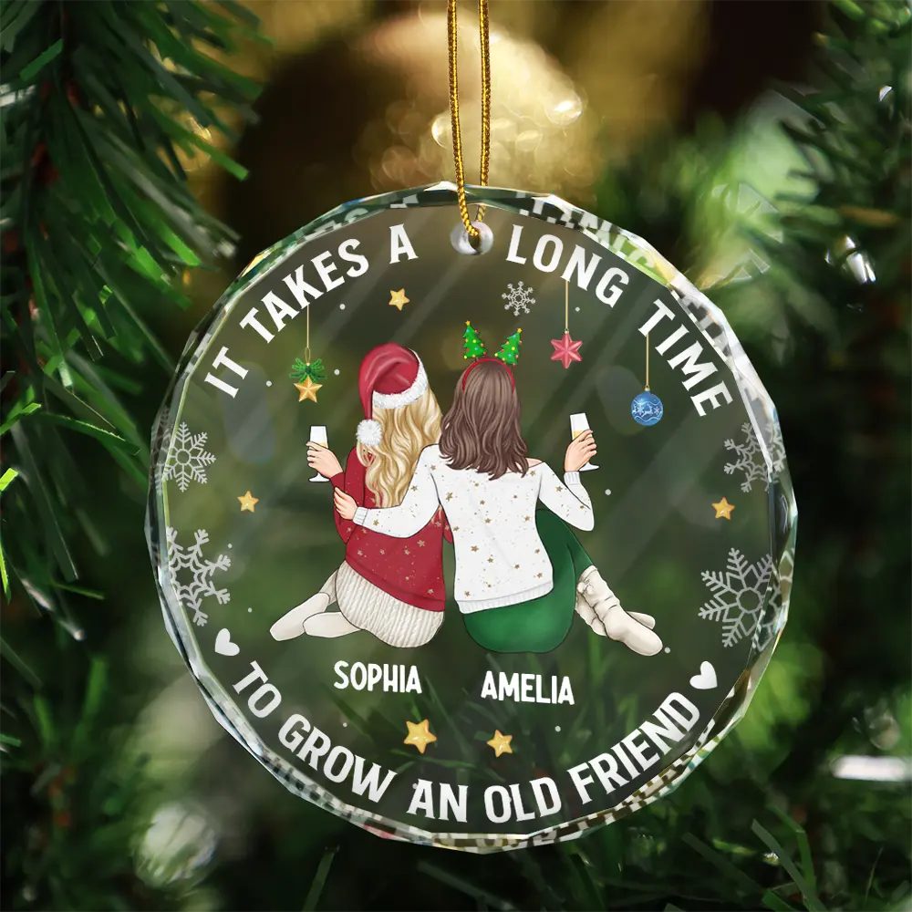 It Takes A Long Time To Grow An Old Friend Christmas Backside - Personalized Circle Glass Ornament - Image 3