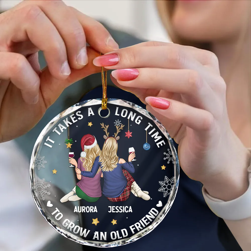 It Takes A Long Time To Grow An Old Friend Christmas Backside - Personalized Circle Glass Ornament - Image 4