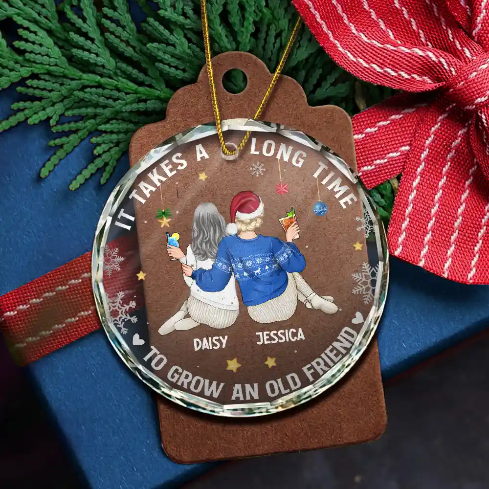 It Takes A Long Time To Grow An Old Friend Christmas Backside - Personalized Circle Glass Ornament - Image 5