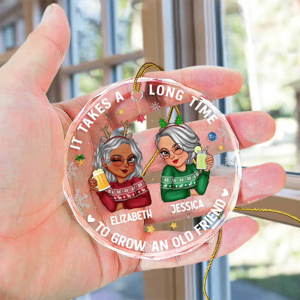 It Takes A Long Time To Grow An Old Friend Christmas - Personalized Circle Glass Ornament - Image 4