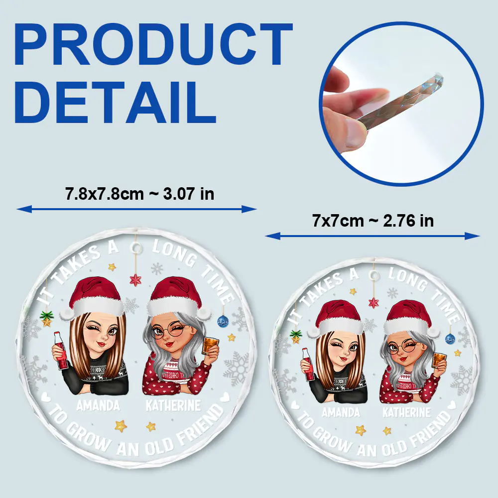 It Takes A Long Time To Grow An Old Friend Christmas - Personalized Circle Glass Ornament - Image 6