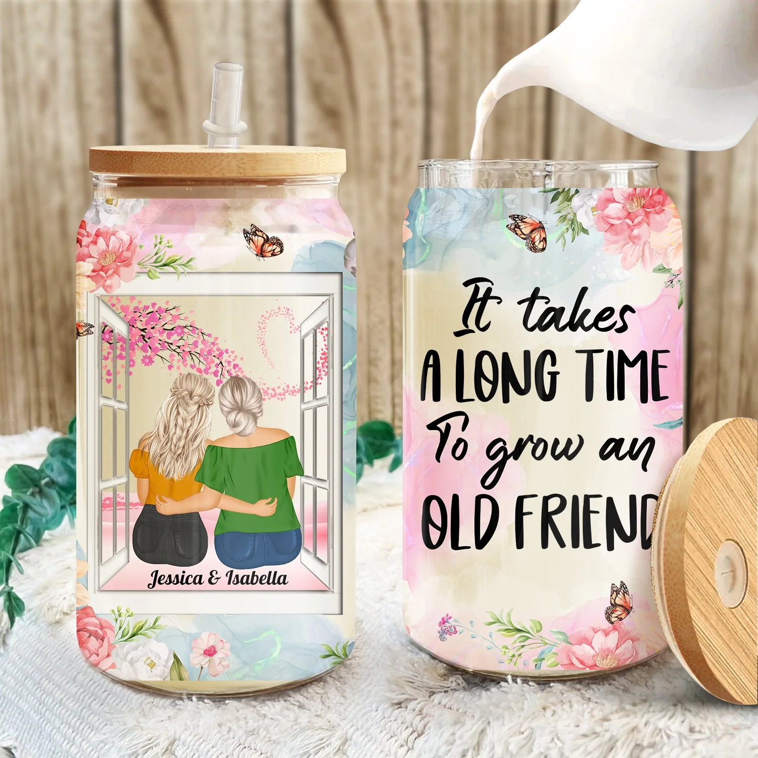 It Takes A Long Time To Grow An Old Friend - Gift For Besties - Personalized Clear Glass Can - Image 3