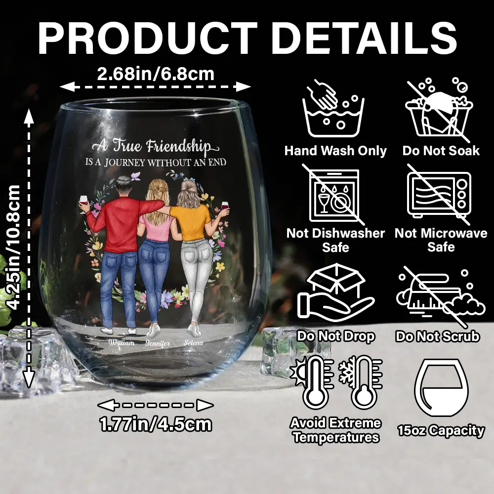 It Takes A Long Time To Grow An Old Friend - Personalized Stemless Wine Glass - Image 5