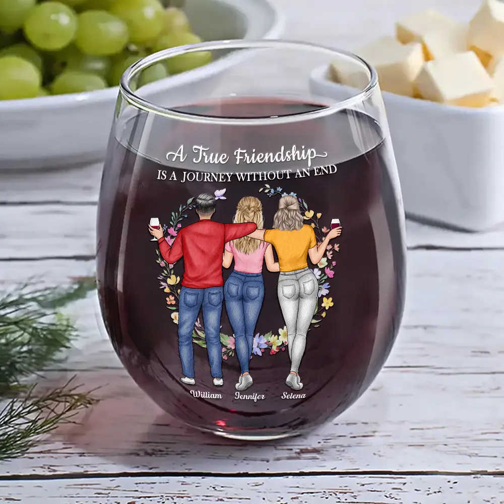 It Takes A Long Time To Grow An Old Friend - Personalized Stemless Wine Glass - Image 6