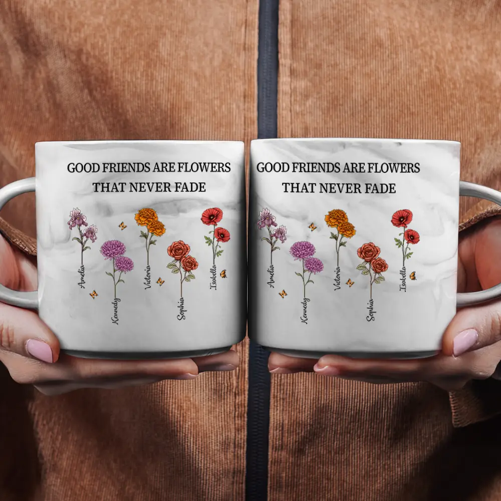 It Takes A Long Time To Grow Old Friends Birth Flowers - Personalized Marble Mug - Image 2