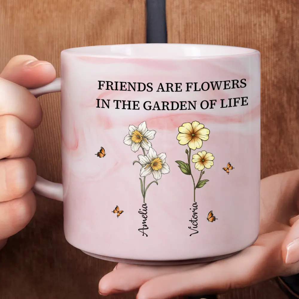 It Takes A Long Time To Grow Old Friends Birth Flowers - Personalized Marble Mug - Image 4