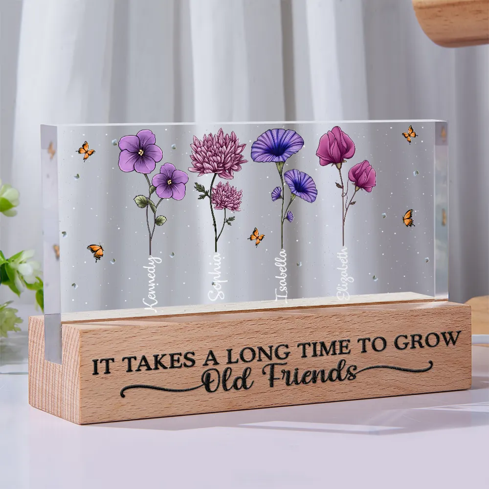 It Takes A Long Time To Grow Old Friends Birth Flowers - Personalized Rectangle LED Light - Image 2