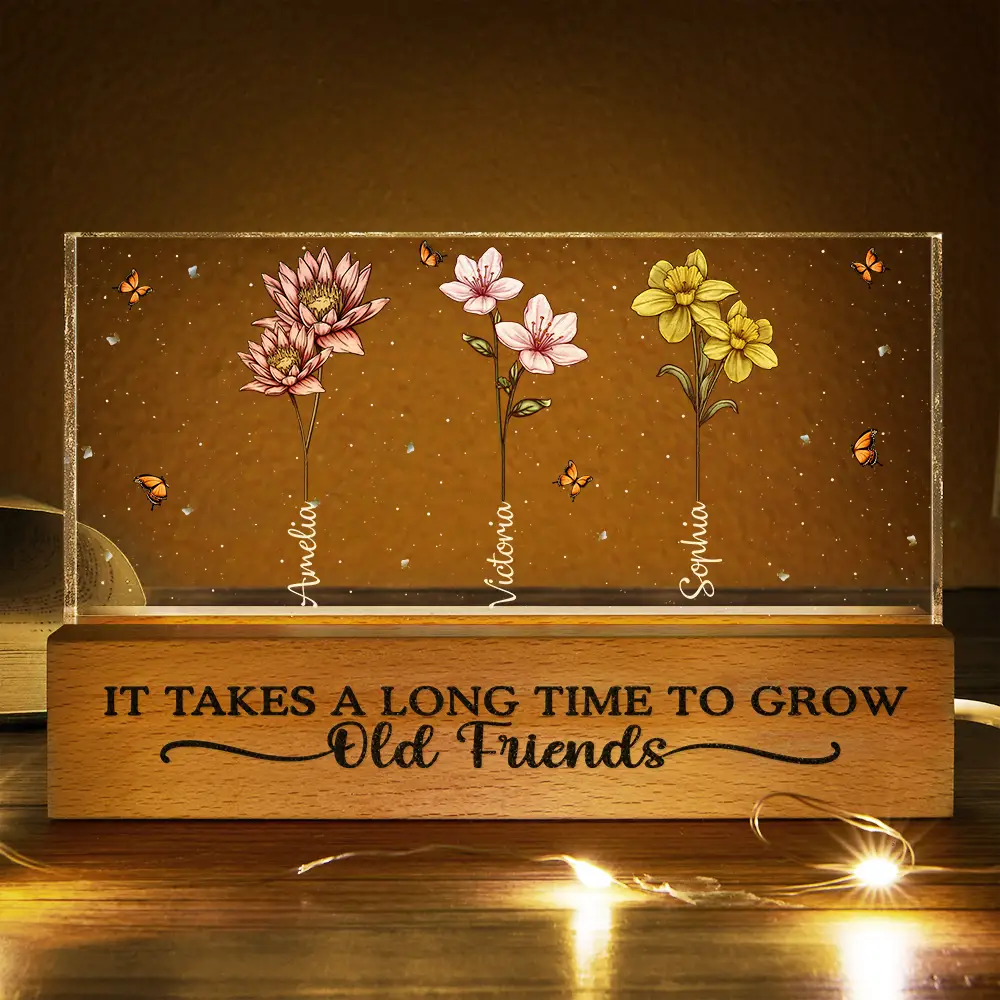 It Takes A Long Time To Grow Old Friends Birth Flowers - Personalized Rectangle LED Light - Image 3