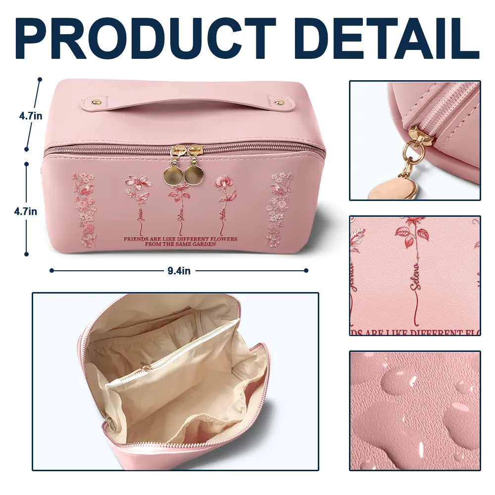 It Takes A Long Times To Grow An Old Best Friends Toile De Jouy Pattern - Personalized Leather Makeup Bag - Image 4