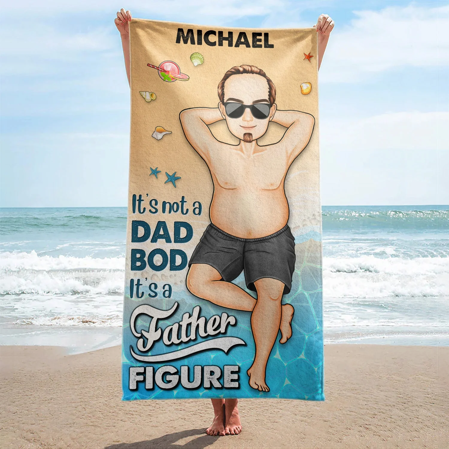 It's Not A Dad Bod It's A Father Figure - Birthday, Loving, Decor Gift For Dad, Father, Grandpa, Grandfather - Personalized Custom Beach Towel - Image 2