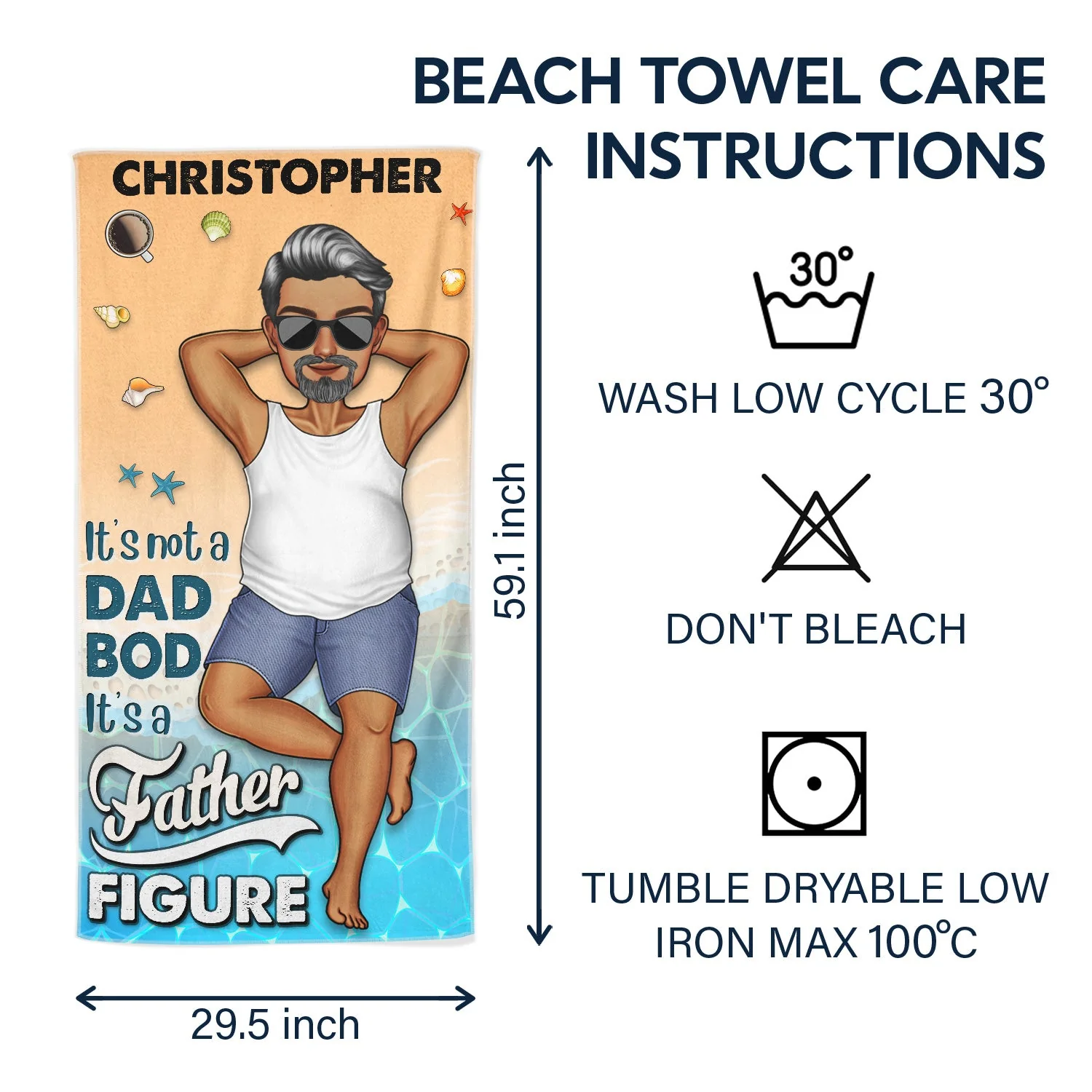 It's Not A Dad Bod It's A Father Figure - Birthday, Loving, Decor Gift For Dad, Father, Grandpa, Grandfather - Personalized Custom Beach Towel - Image 6