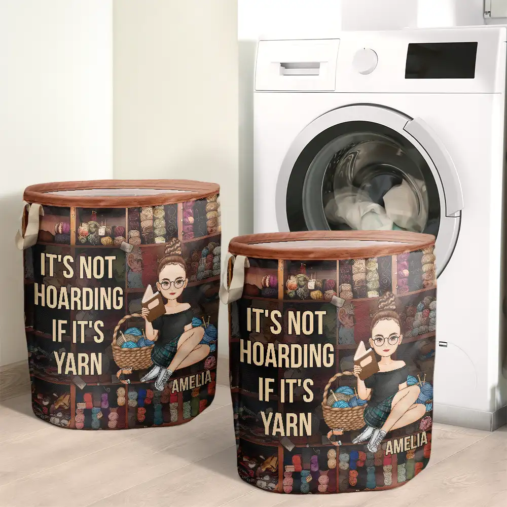 It's Not Hoarding If It's Yarn Knitting Crocheting - Personalized Laundry Basket, Storage Basket - Image 2