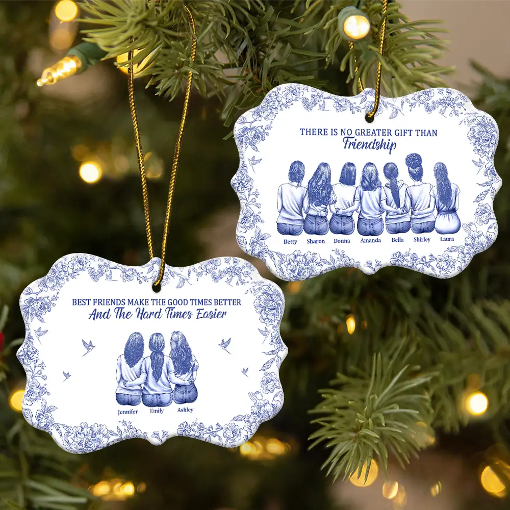 It's Not What We Have In Life Chinoiserie Toile Besties - Personalized Medallion Ceramic Ornament - Image 2