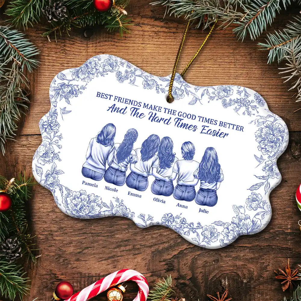 It's Not What We Have In Life Chinoiserie Toile Besties - Personalized Medallion Ceramic Ornament - Image 4