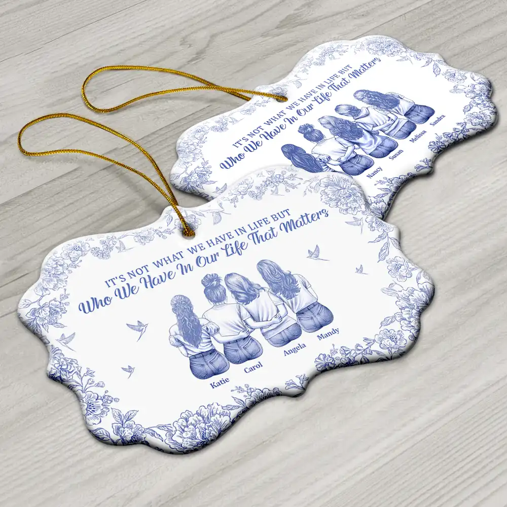 It's Not What We Have In Life Chinoiserie Toile Besties - Personalized Medallion Ceramic Ornament - Image 5