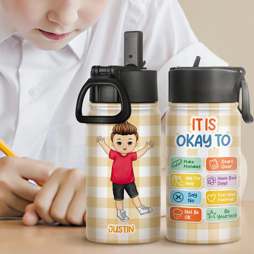 It's Okay To Be Yourself - Personalized Kids Water Bottle - Image 2