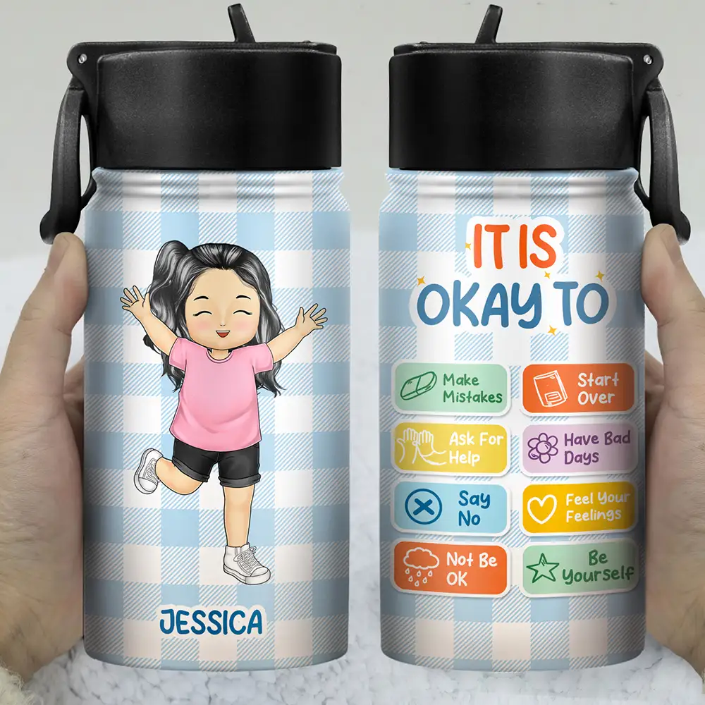 It's Okay To Be Yourself - Personalized Kids Water Bottle - Image 3