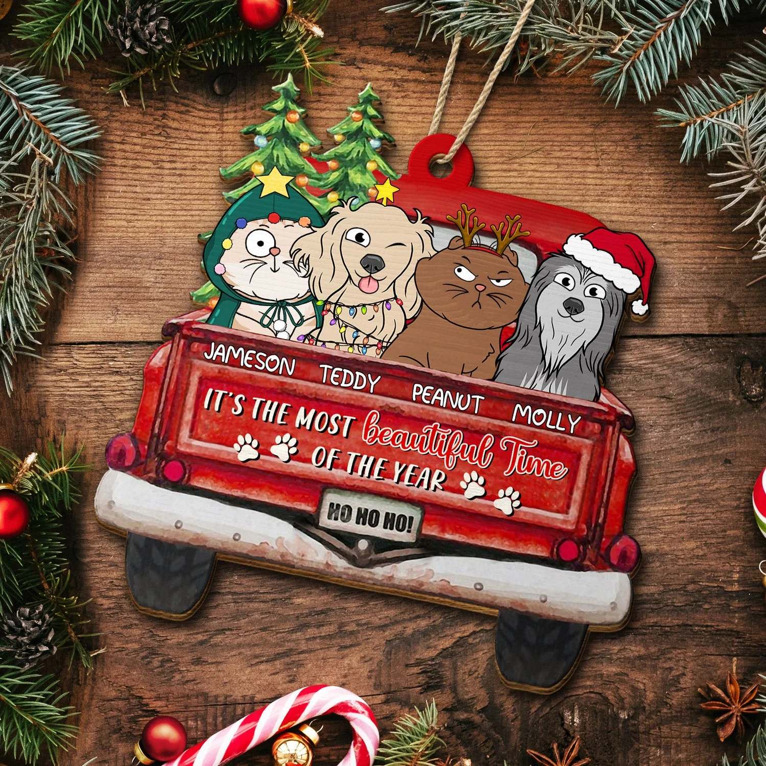 It's The Most Beautiful Time Of The Year - Christmas Gift For Dog, Cat, Pet Lovers - Personalized Wooden Cutout Ornament - Image 5