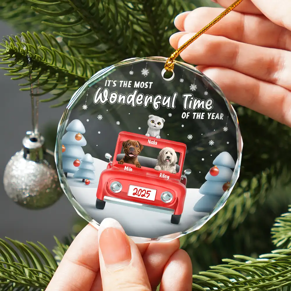 It's The Most Wonderful Time Of The Year - Personalized Circle Glass Ornament - Image 2