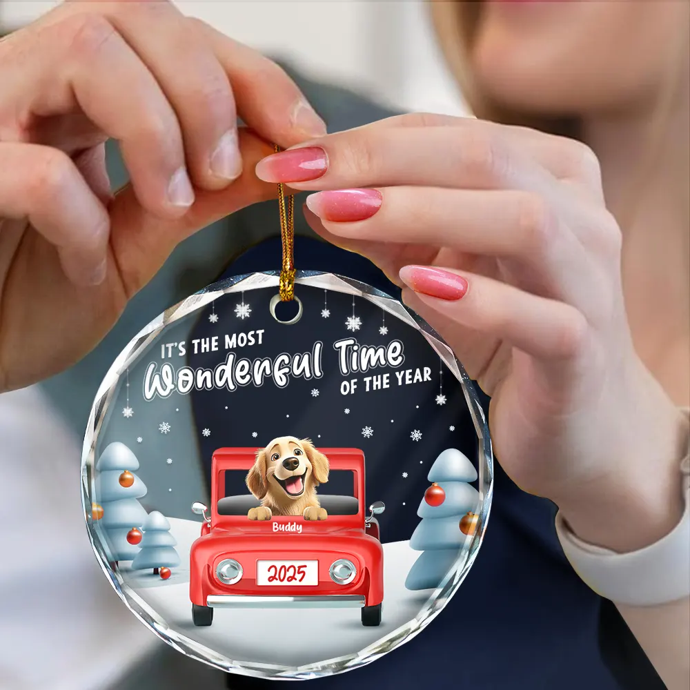 It's The Most Wonderful Time Of The Year - Personalized Circle Glass Ornament - Image 4