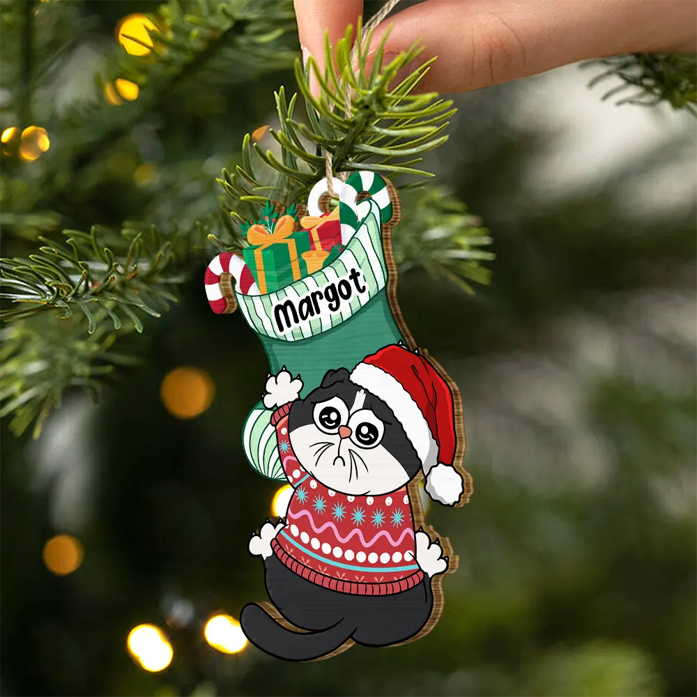 Jingle Cat All The Way - Personalized Custom Shaped Wooden Ornament - Image 2