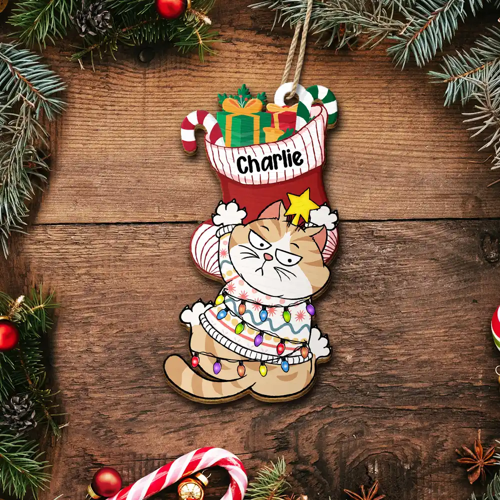 Jingle Cat All The Way - Personalized Custom Shaped Wooden Ornament - Image 5