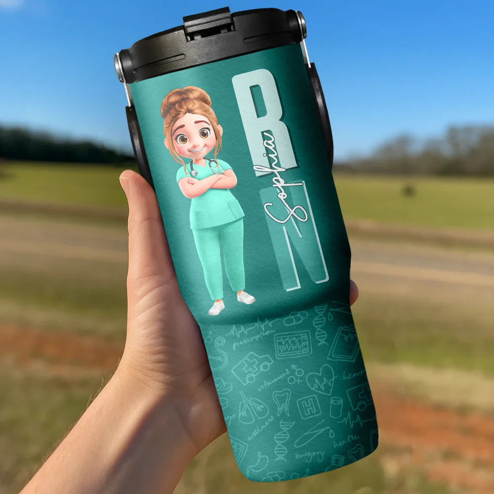 Job Title 3D Effect Nurse - Personalized 30oz Tumbler With Handle - Image 3