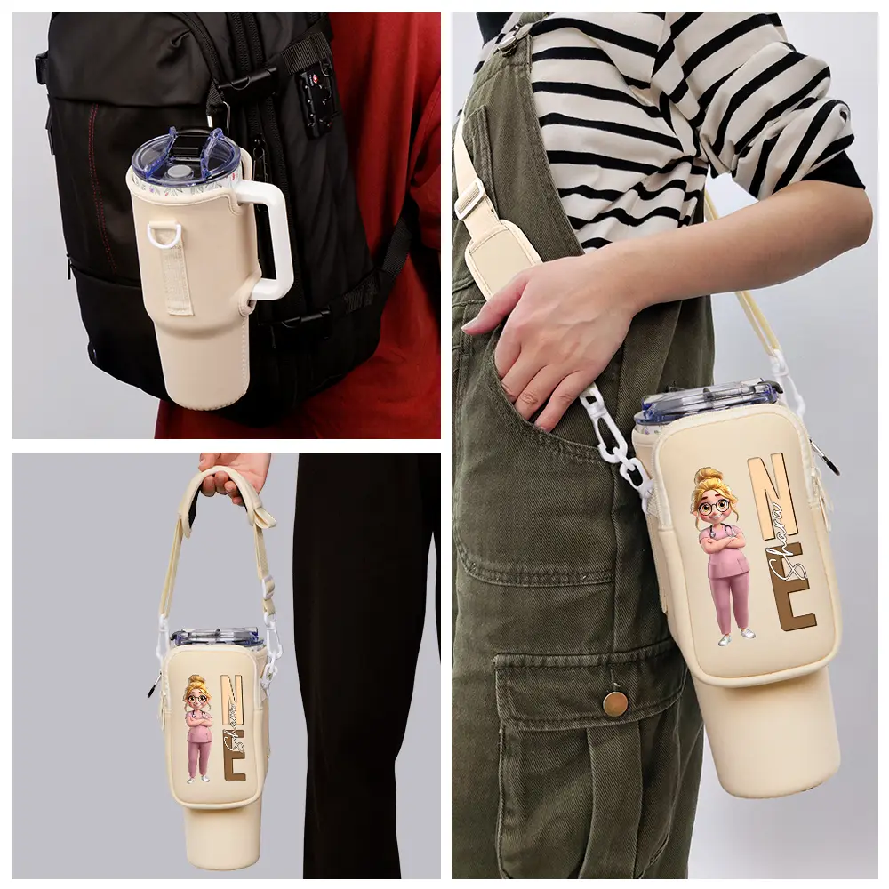 Job Title 3D Effect Nurse - Personalized Bottle Carrier Bag - Image 5