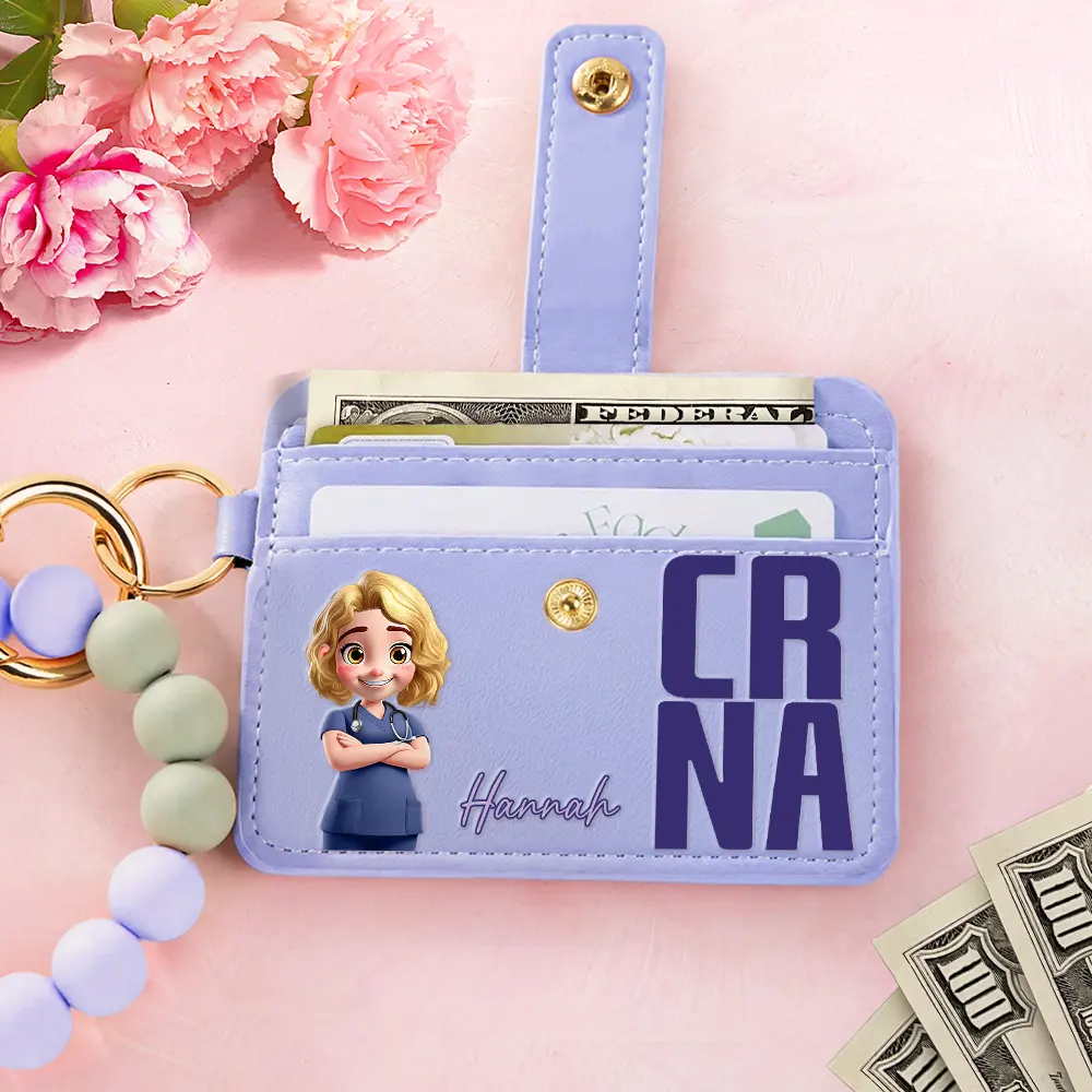 Job Title 3D Effect Nurse - Personalized Keychain Wristlet Leather Wallet - Image 3